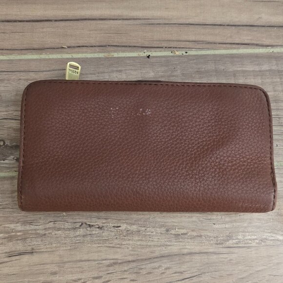1047 Fossil Cognac Brown Soft Pebbled Leather Bifold ID Wallet EUC - Picture 6 of 6